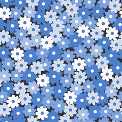 Cute floral seamless pattern.  Abstract overlapping  flowers in blue and white colors. Linen flowers. Great for fashion fabric, textiles, baby clothes and wrapping.