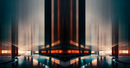 Fototapeta na wymiar Abstract city of the future. Strict futuristic building, street. 3D illustration.