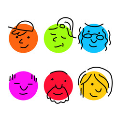 Set of Various bright basic Geometric Figures with face emotions.