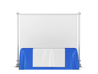 Blank tradeshow tablecloth with runner and backdrop banner mockup