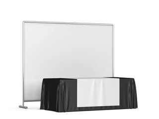 Blank tradeshow tablecloth with runner and backdrop banner mockup