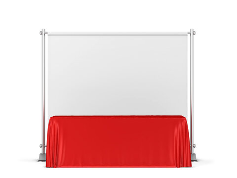 Blank Tradeshow Tablecloth With Backdrop Banner Mockup