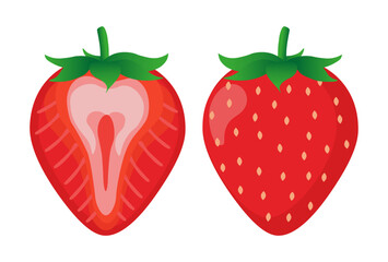 Strawberry isolated on white background. whole strawberries and sliced strawberries. fresh and natural on a white background. vector illustration used as label, icon, decorative poster