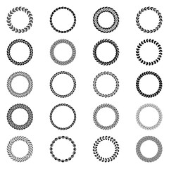 Set of vector wreaths with leaves, collection of hand drawn laurel wreaths and branches, laurel wreaths, swirls, twigs and floral decorations.