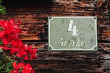 Old house number plate at the farm building Gerstruben in the south from the German near the town...