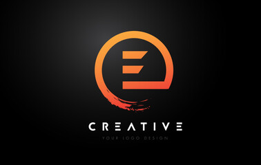 Orange E Circular Letter Logo with Circle Brush Design and Black Background.