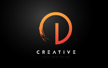 Orange I Circular Letter Logo with Circle Brush Design and Black Background.