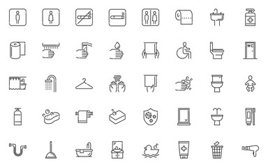 set of toilet line icons, bathroom, restroom