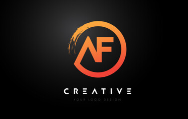 Orange AF Circular Letter Logo with Circle Brush Design and Black Background.