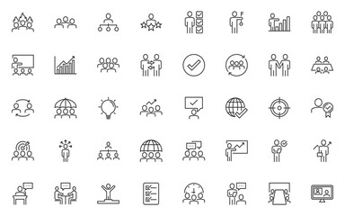 set of business people line icons, business, working, team, teamwork