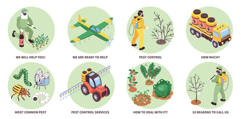 Isometric Agriculture Pest Control Set