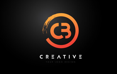 Orange CB Circular Letter Logo with Circle Brush Design and Black Background.