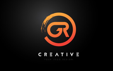 Orange GR Circular Letter Logo with Circle Brush Design and Black Background.
