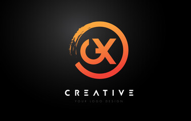 Orange GX Circular Letter Logo with Circle Brush Design and Black Background.