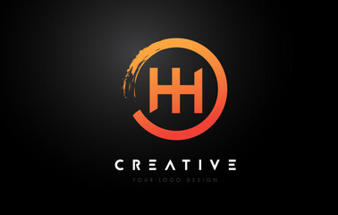 Orange HH Circular Letter Logo with Circle Brush Design and Black Background.