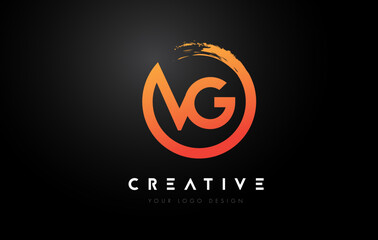 Orange VG Circular Letter Logo with Circle Brush Design and Black Background.