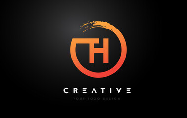 Fototapeta premium Orange TH Circular Letter Logo with Circle Brush Design and Black Background.
