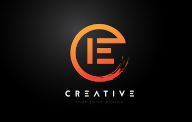 Orange IE Circular Letter Logo with Circle Brush Design and Black Background.