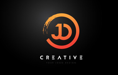 Orange JO Circular Letter Logo with Circle Brush Design and Black Background.