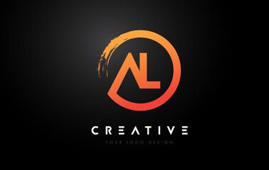 Orange AL Circular Letter Logo with Circle Brush Design and Black Background.