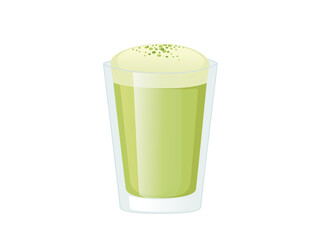 Matcha green latte in transparent glass vector illustration isolated on white background