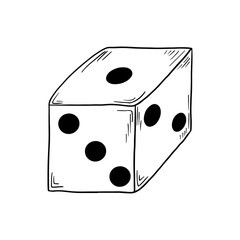 Dice in hand draawn doodle style. Decoration for greeting cards, posters, patches, prints for clothes, emblems. Vector illustration.