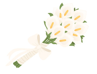 Bouquet of calla flowers wrapped in paper with a white ribbon vector illustration isolated on white background