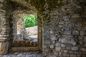Stari Bar, Montenegro - June 5, 2022: Remains of historical fortress in Stari Bar town near new city of Bar. Montenegro, Europe