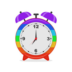 Fototapeta na wymiar Rainbow alarm clock flat illustration. Early awakening. Reminder.