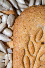Whole grain cereal cookies close-up view from above