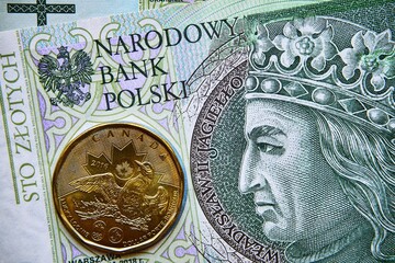 polski banknot,100 PLN, dolar kanadyjski , Polish banknote, 100 PLN, Canadian dollar