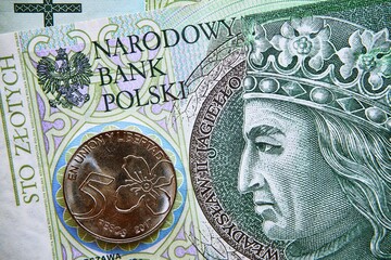 polski banknot,100 PLN,  argentyńska moneta, Polish banknote, 100 PLN, Argentine coin