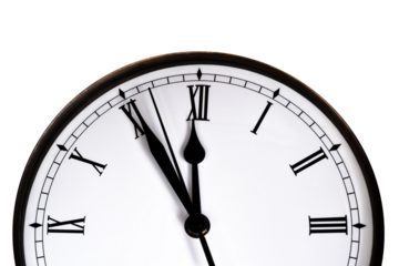 Clock about to strike midnight isolated cutout
