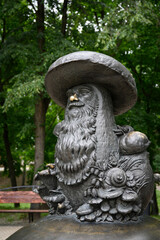 Monument to fabulous mushrooms with eyes in Ryazan, Russia