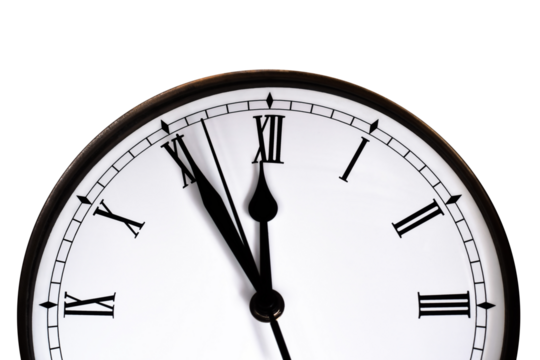 Clock about to strike midnight isolated cutout