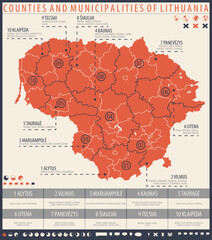 Infographic map of Lithuania with administrative division into Counties and municipalities - obrazy, fototapety, plakaty
