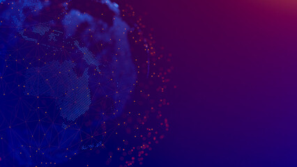 Dotted earth with a digital communication line. Global network connection around the globe. © Tee11