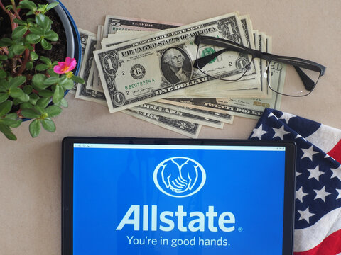 In this photo illustration, Allstate Insurance Company logo seen displayed on a tablet