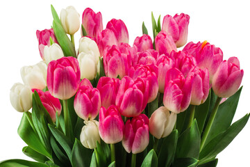 Bouquet of tulips isolated on white background with clipping path