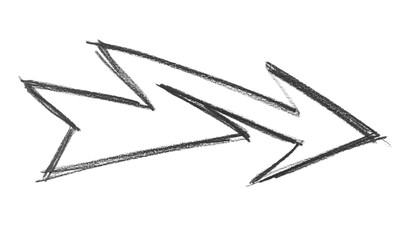 Arrow pointing right grunge graphite pencil isolated on white 