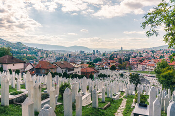 SARAJEVO, BOSNIA AND HERZEGOVINA - September 23, 2021: Muslim cemetery of Kovaci dedicated to the...