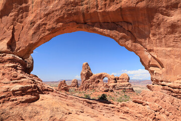 Turret arch through the North Window at Arches National Park in Utah