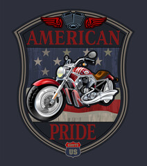 Fototapeta na wymiar Awesome motorcycle t-shirt design vector. Motorbike and USA flag
