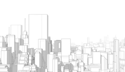 Naklejka premium Drawing of skyscrapers, buildings.Big cities cityscapes and buildings .Illustration . 