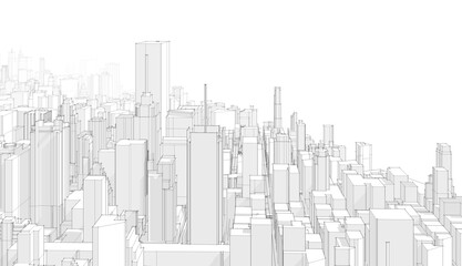 Technical project of the city .Drawing of skyscrapers, buildings.Big cities cityscapes and buildings .Illustration .