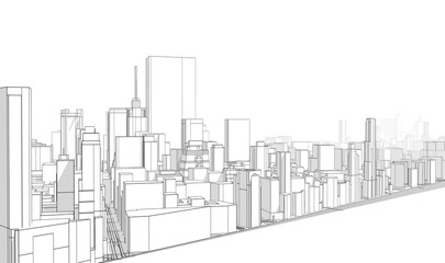 Fototapeta premium Drawing of skyscrapers, buildings.Big cities cityscapes and buildings .Illustration .