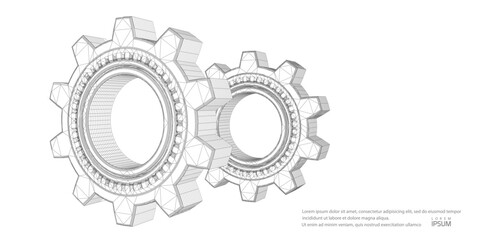 Technical drawing of gears .Engineering technical drawing on a white background. Rotating mechanism of round parts .Vector illustration.