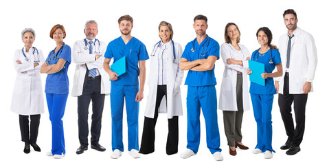 Group of medical doctors on white