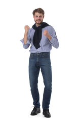 Fototapeta premium Business man fists up in winner gesture
