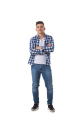 Young man standing arms crossed - obrazy, fototapety, plakaty